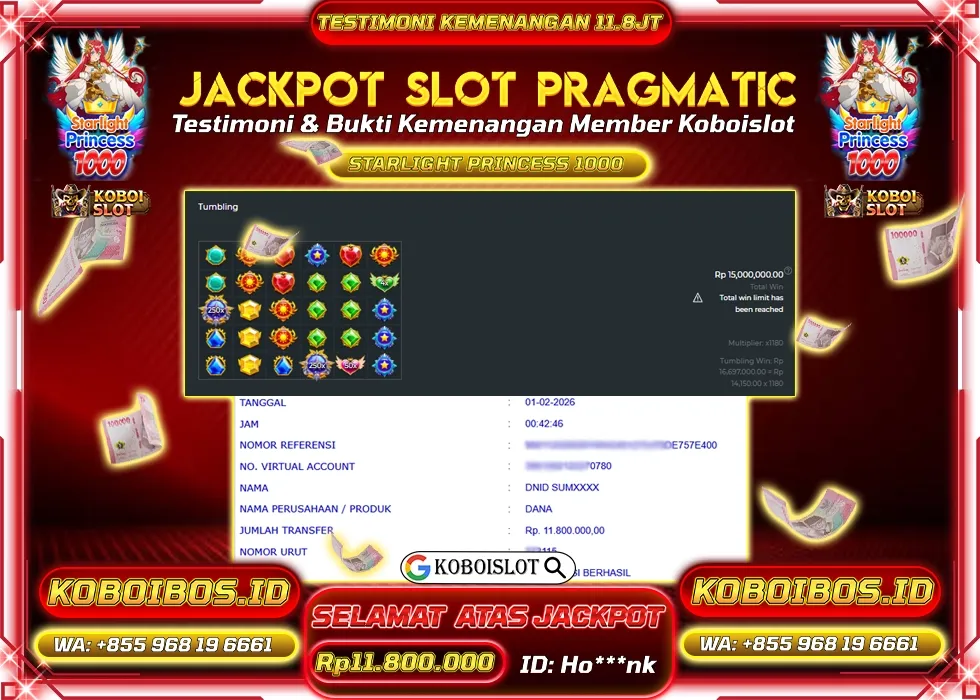 BUKTI KEMENANGAN ID Ho***nk SLOT GACOR STARLIGHT PRINCESS 1000 Rp11.800.000,- LUNAS